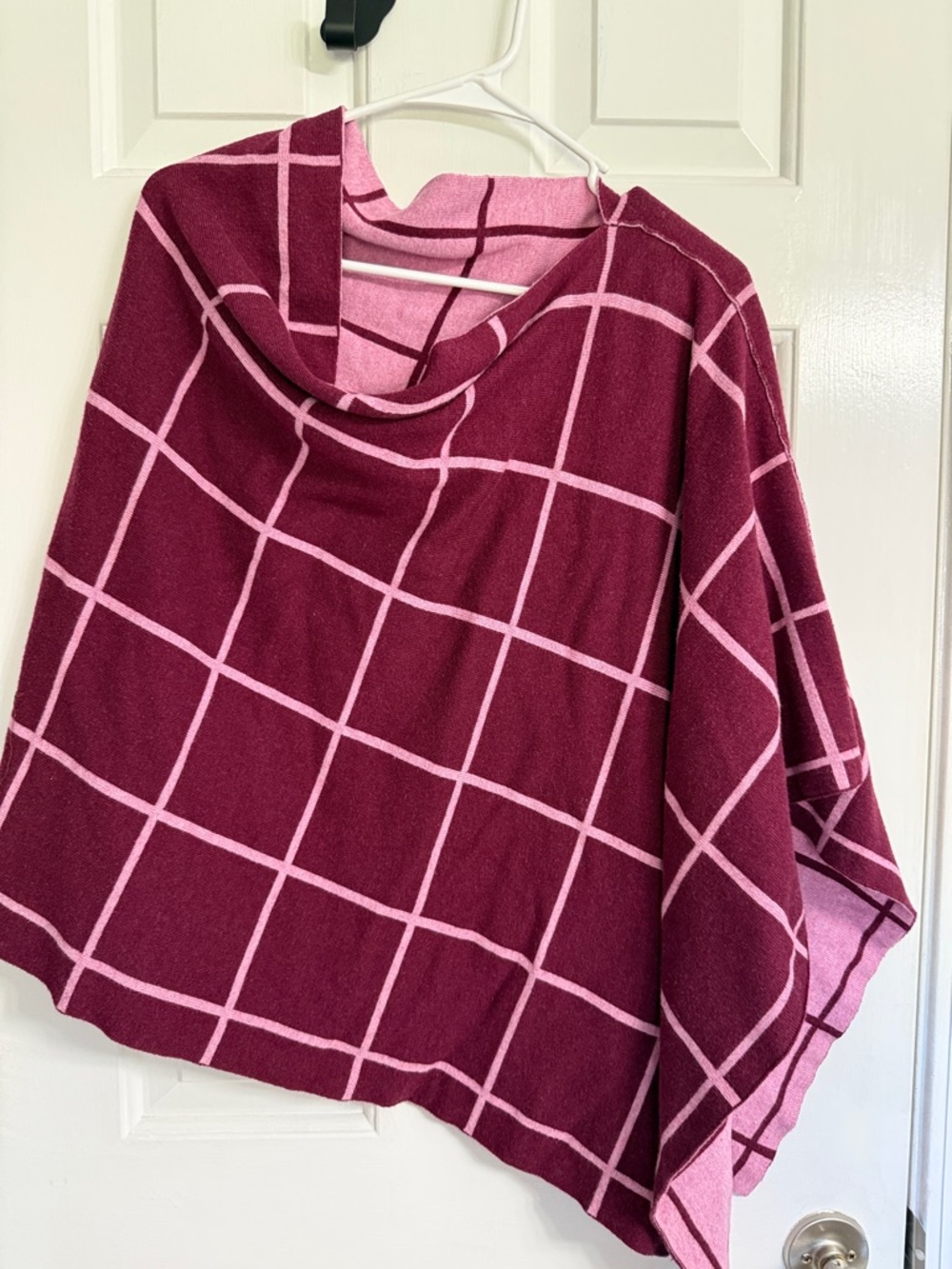 Lands' End Windowpane Poncho Sweater - Dark Pink and Light Pink